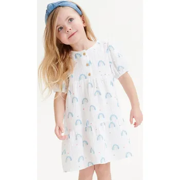 Dívčí šaty Reserved - Bavlněné šaty s potiskem - bílá - 7414M-00X - 7414M-00X-110