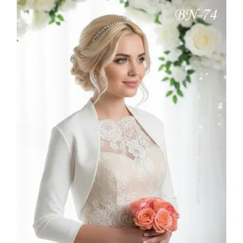 Bolerko Svatební bolerko z krep saténu, bílé BN-74 Vybraná velikost: S