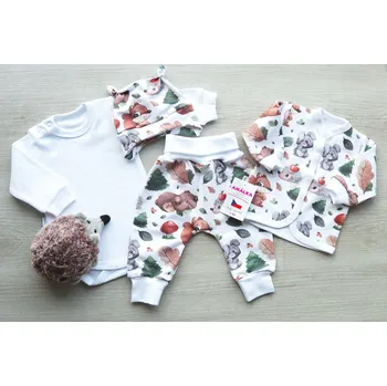 Kojenecké oblečení AMÁLKA Luxusní bavlněná souprava pro miminko, zvířátka v lese bílá 56