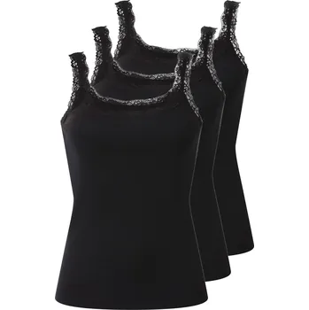 esmara® Dámský vroubkovaný top s krajkou, 3 kusy (černá, L(44/46))