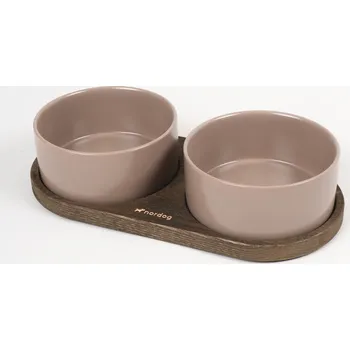 Miska pro psa NorDog Dvojmiska Barcelona - tmavý dub + mocca