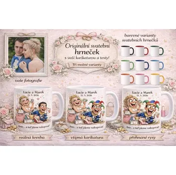 Hrnek svatební 7 - bílý / přehnané rysy