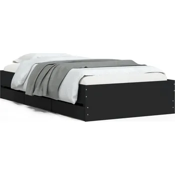 Postel Rám postele s šuplíky, černá, 203 x 102 x 33 cm, dřevotříska