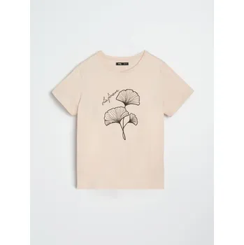 Sinsay - Bavlněné oversize tričko s potiskem - béžová - 505EU-08X - 505EU-08X-XS