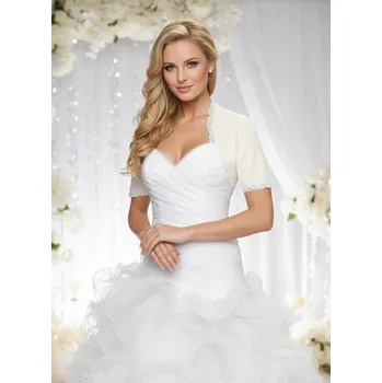 Bolerko Saténové svatební bolerko lemované krajkou - ivory: BF-105 Vybraná velikost: M