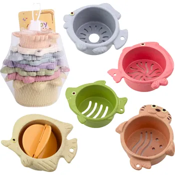 Hračka pro nejmenší LEAN Toys Sada 2v1 pastelových koupelnových kelímků 6 ks