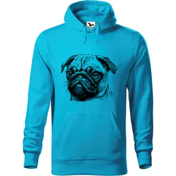 Dámská mikina Mikina - Mops Barva: Modrá - tyrkysová (44), Velikost: M, Střih: Pánské