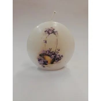 Svíčka Svíčka parafínová zdobená - disk 10 cm - květiny v košíku