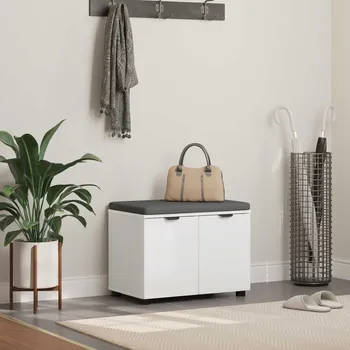 Chodbičková lavice s polštářem s policí Bílý 60 x 38 x 46 cm