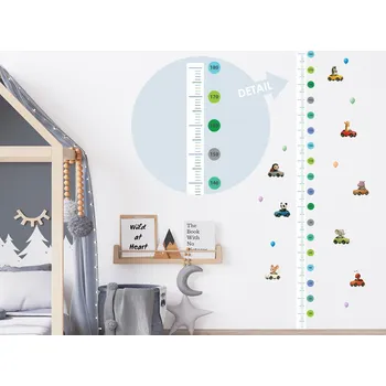 Samolepící dekorace Metr s autíčky a zvířátky samolepky na zeď výška 150 cm