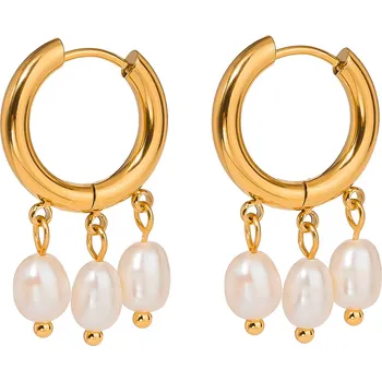 Náušnice ELENYS Pearl Trio – pozlacené náušnice 18K žluté zlato