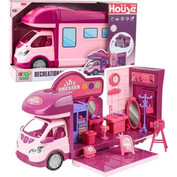 Panenka LEAN Toys Skládací panenkový karavan Skříňka Doplňky Růžová 42 ks
