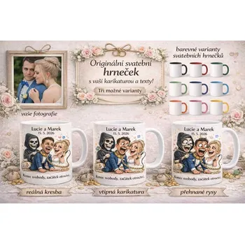 Hrnek svatební 6 - bílý / reálná kresba