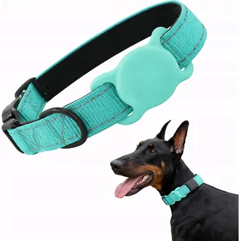 Obojek pro psa Obojek pro psa s držákem AirTag tyrkysový velikost XS reflexní neoprenový