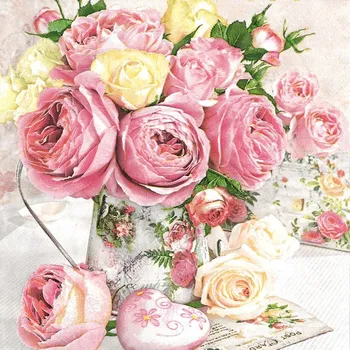 Papírový kapesník Pol-Mak Ubrousky MAKI L (20ks) Pink Roses in Vintage Vase 556163