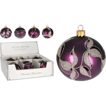 Vánoční dekorace KOOPMAN Vánoční skleněná koule 10 cm - ručně foukaná, fialová ve 4 designech 456614