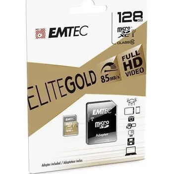 Ukládání dat Paměťová karta Elite Gold, microSDXC, 128GB, UHS-I/U1, 85/20 MB/s, adaptér, EMTEC ECMSDM128GXC10GP