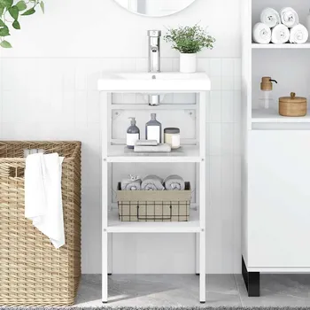 Koupelnový nábytek Koupelnový regál pod umyvadlo bílý 40 x 38 x 83 cm železo Bílá338484