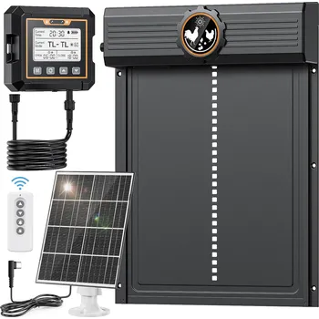 Chov hospodářského zvířete Velká automatická solární kuřecí dvířka s ovladačem, hliníková s velkým displejem, časovačem, dálkovým ovládáním, inteligentní ochranou MASTERFUN 0050 | černá