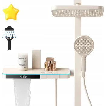 Sprchový set SPRCHOVÝ PANEL MLÉČNÝ, SMART DISPLEJ, 3 REŽIMY VODOPÁD