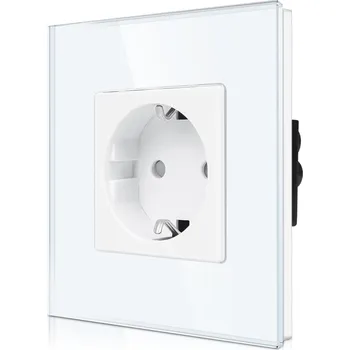 Elektrická zásuvka Zásuvka pod omítku skleněná Schuko 16A s dětskou pojistkou bílá