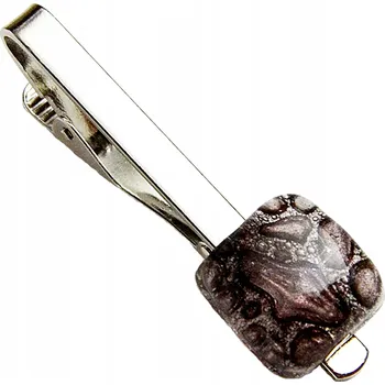 Spona na kravatu Hnědá spona na kravatu trojúhelník, ruční výroba, zdobená platinou