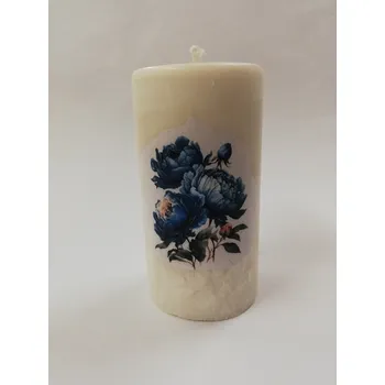 Svíčka Svíčka z palmového vosku zdobená válec 9,5 cm - pivoňky