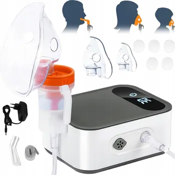 Inhalátor INHALÁTOR NEBULIZÁTOR PRO DĚTI I DOSPĚLÉ 2 PÍSTOVÉ MASKY TICHÝ LCD