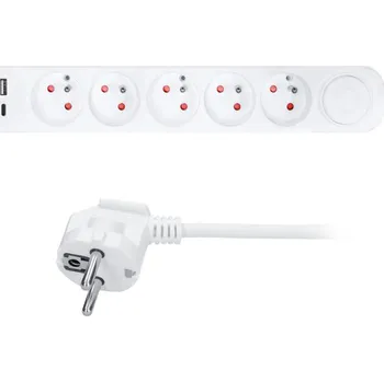Síťový kabel Solight Prodlužovací přívody s USB A+C - 5 zásuvek / 3 m 320637