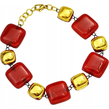 Náramek Červený náramek natahovací, ruční výroba, s pozlaceným lemováním