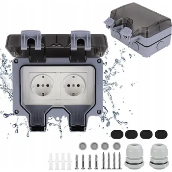 Elektrická zásuvka DVOJITÁ ZAHRADNÍ ZÁSUVKA VENKOVNÍ VODOTĚSNÁ ELEKTRICKÁ ZÁSUVKA IP66