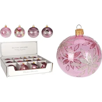 Vánoční dekorace Koopman International b.v. Vánoční skleněná koule 8 cm - ručně foukaná, růžová ve 4 designech 456613