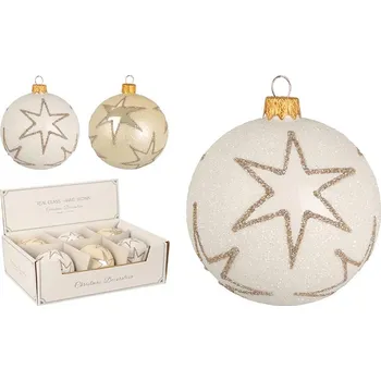 Vánoční dekorace KOOPMAN Vánoční skleněná koule 10 cm - ručně foukaná, bílá / krémová ve 2 designech 456612