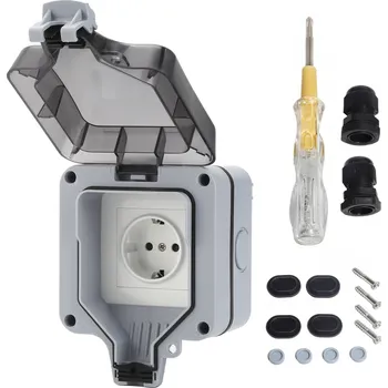 Elektrická zásuvka Venkovní zásuvka IP66 s krytem a USB - vodotěsná, 16A, 250V, ABS