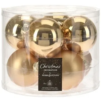 Vánoce Koopman International b.v. Vánoční koule 70 mm skleněné 8 ks mix zlatá matná/lesklá 454058