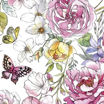 Papírový kapesník Pol-Mak Ubrousky MAKI L (20ks) Watercolor with Roses and Butterflies 462611