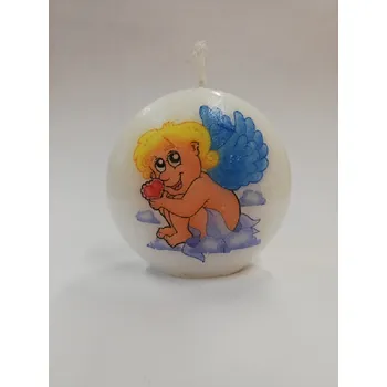 Svíčka Svíčka parafínová zdobená - disk 10 cm - andílek na mráčku