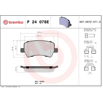 Brzdová destička Sada brzdových destiček, vždy 4 kusy v sadě BREMBO P 24 078E