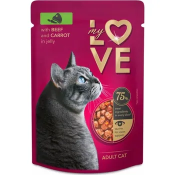 Krmivo pro kočku Vlhké krmivo pro kočky s hovězím masem a mrkví v omáčce 85g My Love Kapsička