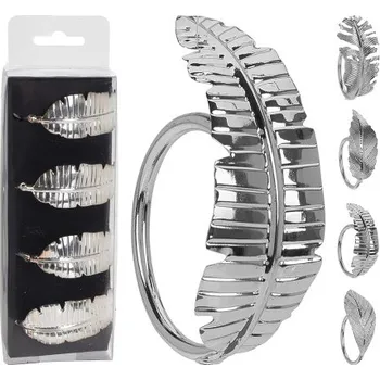 Papírový kapesník KOOPMAN Dekorační obroučky na ubrousky - List stříbrný, sada 4 ks 454096