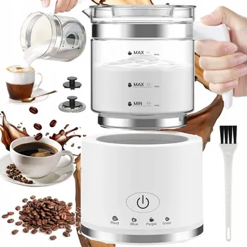 Šlehač mléka 4V1 NAPĚŇOVAČ MLÉKA NA KÁVU 500ML ELEKTRICKÝ PRO LATTE ART S NÁSTAVCEM DRIP TIP