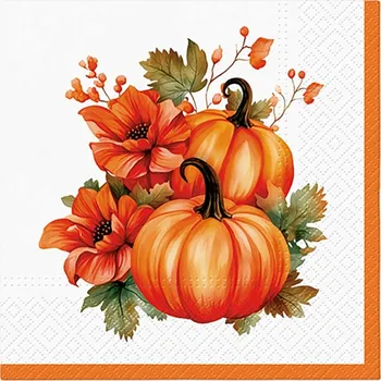 Papírový kapesník Paw Ubrousky PAW Dekor L (20ks) Pumpkin with Flowers 545598