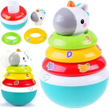 Hračka pro nejmenší BAREVNÁ PANÁČEK VSTAVÁČEK PYRAMIDA SKLÁDAČKA ZEBRA