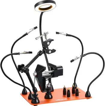 Vevor Pomocník při pájení 4 ramena, svěrák, 3× led lupa, 360° držák