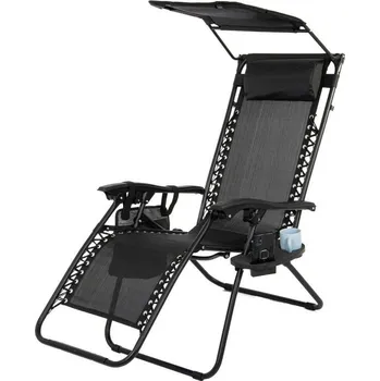 Zahradní lehátko SKLÁDACÍ MULTIFUNKČNÍ ZAHRADNÍ LEHÁTKO SE STŘÍŠKOU 173X52/65X110CM ČERNO-ŠEDÉ NEPLATÍ