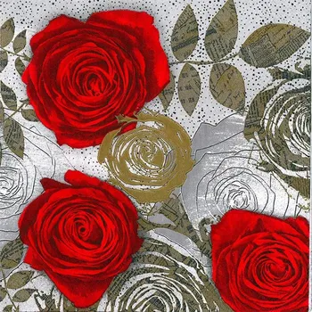Papírový kapesník Pol-Mak Ubrousky MAKI L (20ks) Red Roses with Floral Prints 301095