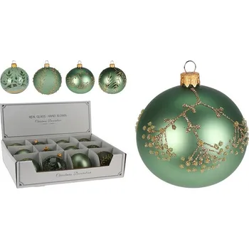 Vánoční dekorace Koopman International b.v. Vánoční skleněná koule 8 cm - ručně foukaná, zelená ve 4 designech 521035