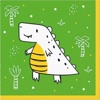 Papírový ubrousek Ubrousky Zelené Hello Dino Dinosauři na Narozeniny Oslavu 1. Roku 33cm 20 KS