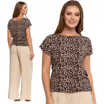 Dámská halenka s leopardím vzorem Tričko potiskem a krátkým rukávem, módní vzor, MORAJ 3XL