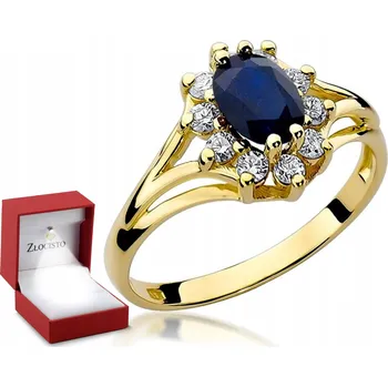 Prsten Złocisto Prstýnek 585 s diamanty a safírem